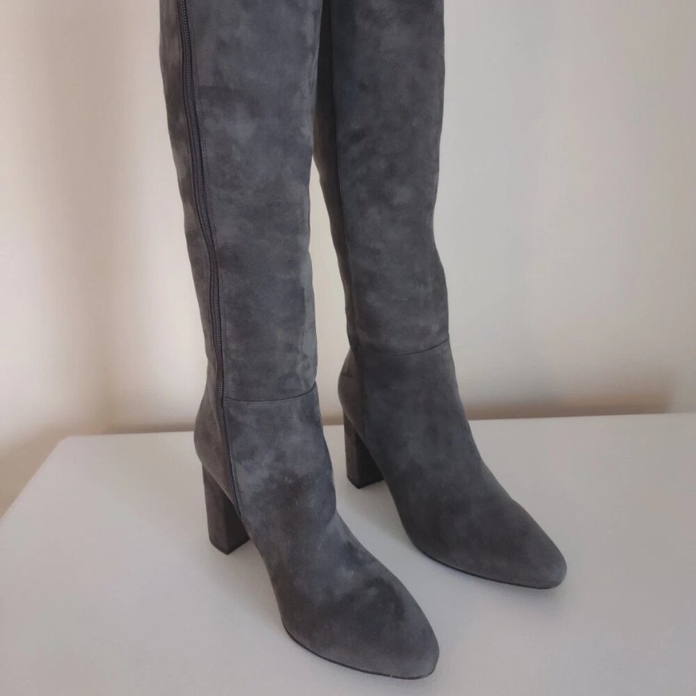 🔥WHITE HOUSE BLACK MARKET Sz 9 BLACKENED PEARL SUEDE Stud Strap Zipper Boots